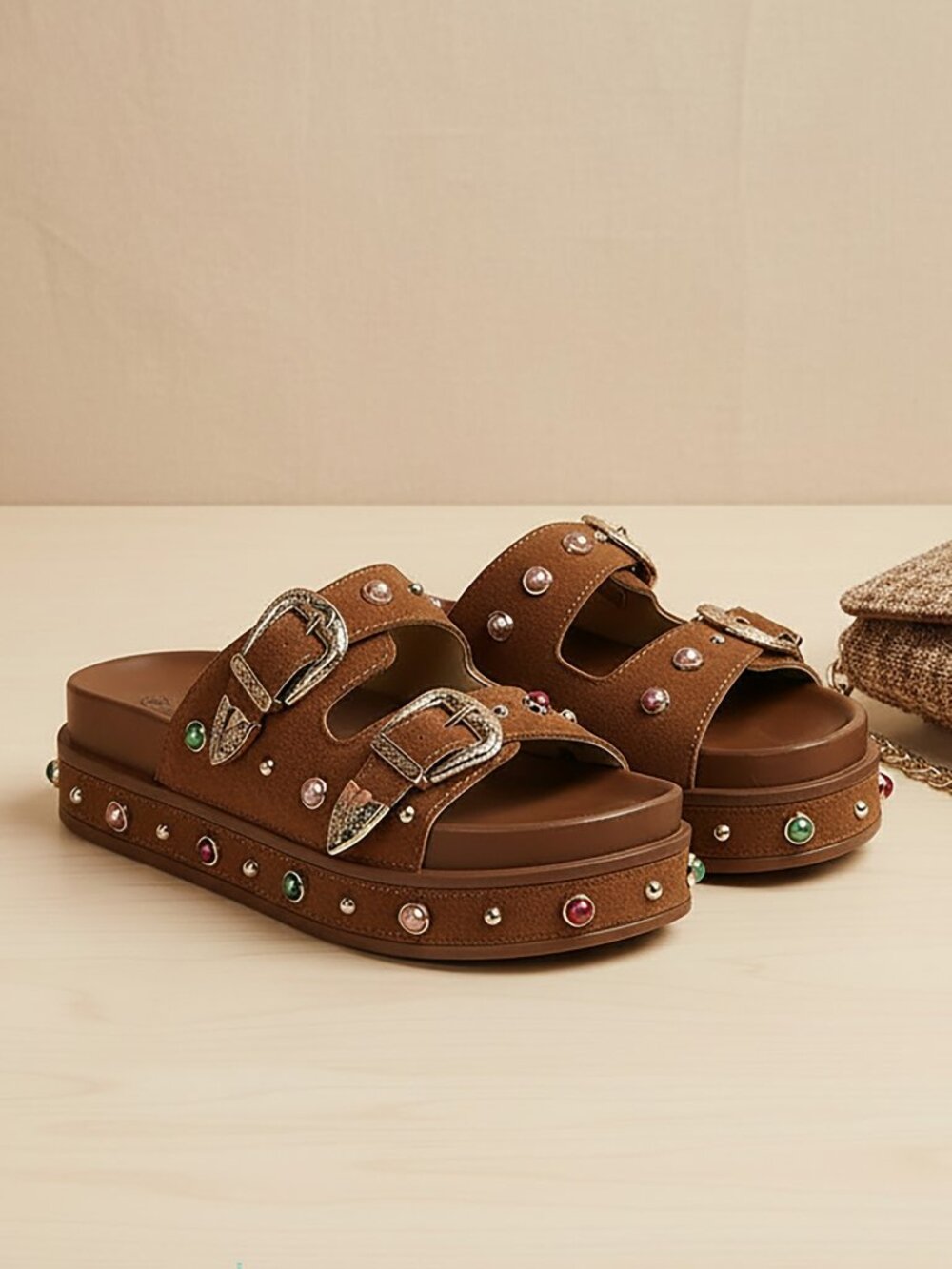 Studded Double Buckle Platform Slide Sandals - Forever